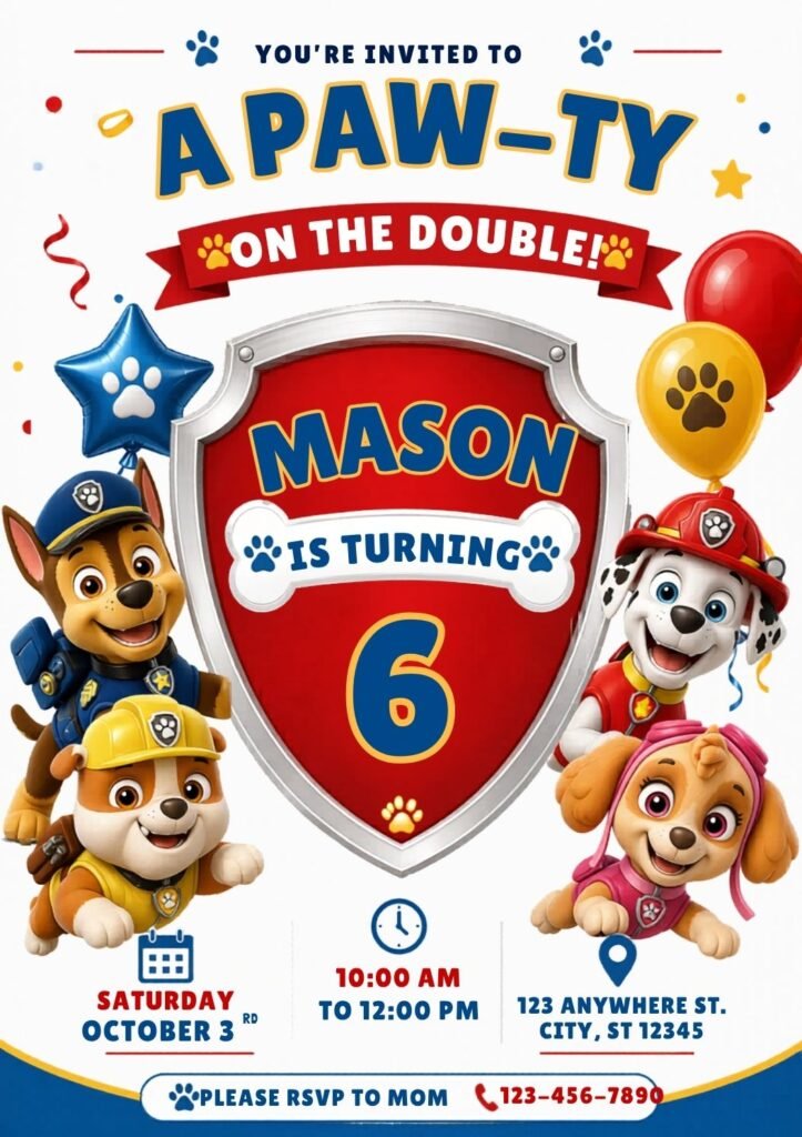 paw patrol birthday invitation